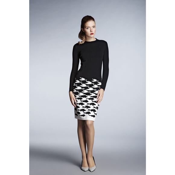 Rumour London Sea and Sky Black illusion-houndstooth knitted jacquard dress XS - Picture 3 of 11